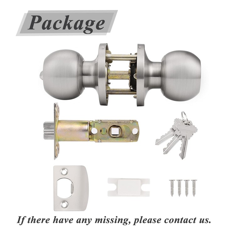 Probrico Brushed Nickel One Keyway Ball Door Knobs Entry Lock