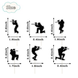 MEFENG 18Pcs Paintball Cupcake Toppers - Glitter Video Game Theme Cupcake Decorations - Happy Birthday Party Supplies for Man