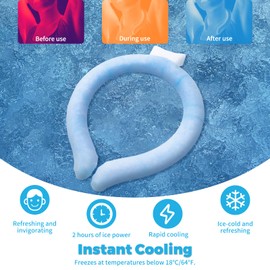 Neck Cooling Tube, Reusable Ice Neck Cooler Wrap, Wearable Cooling Band for Indoor and Outdoor Use, Heat Relief in Hot Weather (Pack of 2) (Blue)