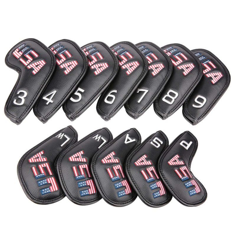 Golf Builder 12pcs/Set Black Leather USA Golf Club Iron Head