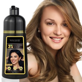 VOLLUCK Hair Dye Shampoo, Hair Dye Shampoo 3 in 1 Long Lasting Gray Hair Coverage for Women & Men (Light Brown)