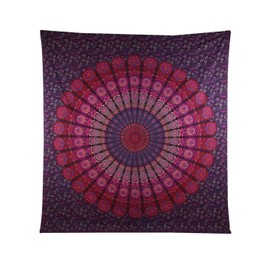 AVA Collections Large Mandala Tapestry Wall Hanging/Indian Cotton Boho Bohemian Psychedelic Hippie Throw/A Yoga Mat Beach Rugs Towel Blanket (Size 90x84 inches) (Queen- Peacock/Purple)