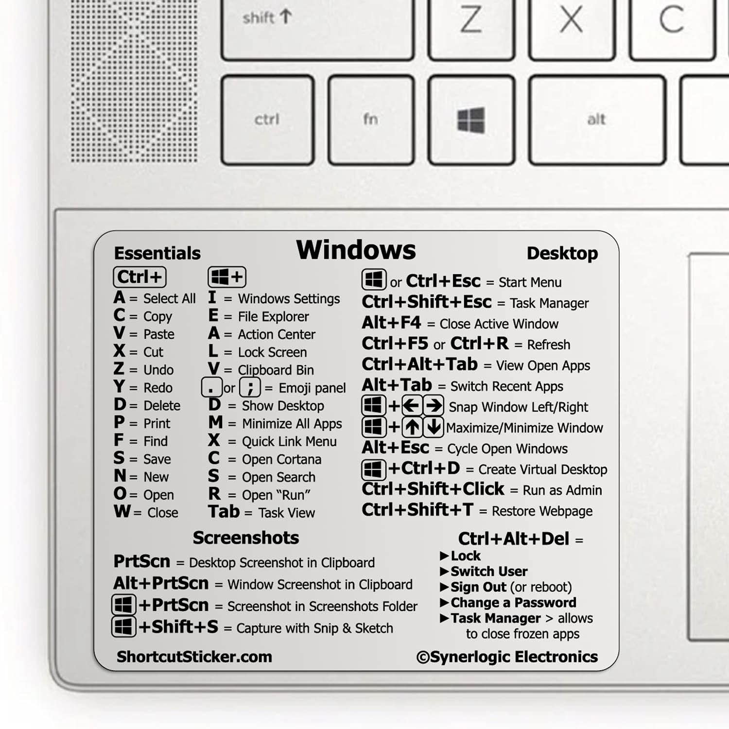 SYNERLOGIC Windows PC Reference Keyboard Shortcut Sticker | Vinyl, No ...