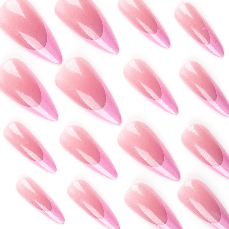 ANDGING Pink Glitter Press on Nails - Stiletto Short &