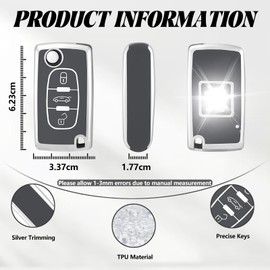 TOOMUME Key Cover TPU Car Key Case Fits Peugeot 206 207 307 308 407 2008 3008 4007 5008 Citroen C1 C2 C3 C4 Picasso Berlingo, Key Cover Protection Key Case - Flip Key