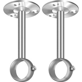 Ceiling Curtain Rod Brackets, 25.4mm 1" Curtain Rod Holders, Heavy Duty Metal Curtain Rod Bracket, Silver Wardrobe Rod Support, Hangers for Windows, Shower Curtains, 2