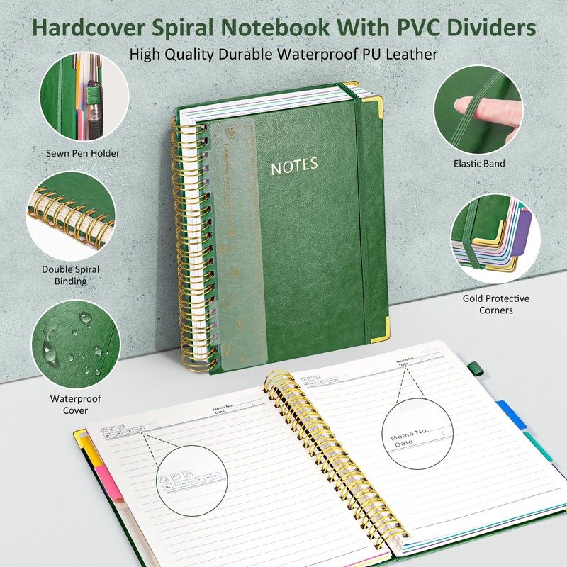 Hardcover Spiral Notebook Journal, 8"x10" Large B5 Notebooks with Removable