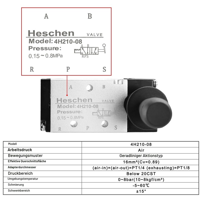 Heschen Pneumatic Hand Pull Mechanical Valve 4H210-08 2 Position 5