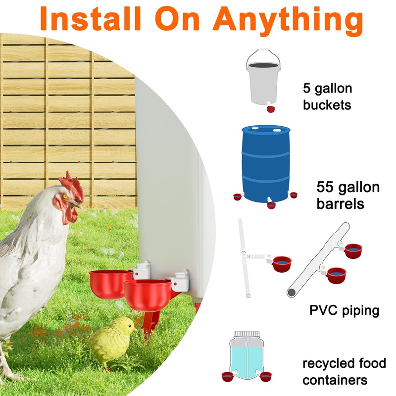 ZenxyHoC Chicken Waterer Cups, 10 Pack Automatic DIY Chicken Water