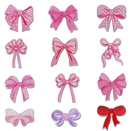 Bow Patches, 12 Pieces Pink Embroidered Patches, Bow Patch Stickers, Children's Iron-On Patches, Iron-On Patches, Iron-On Patches, Bow Fabric Patches