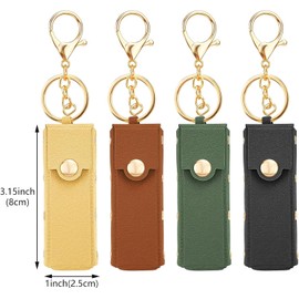 4 Pcs Lipstick Holder Keychain PU Leather Chapstick Case Keychain Lip Balm Organizer Holder Lip Gloss Keychain Holder Portable Sleeve Lipstick Travel Storage Case for Women (Green+Brown+Black+Yellow)