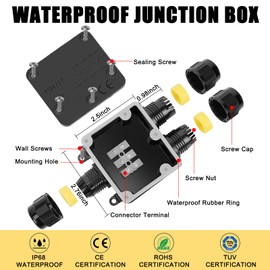 Junction Box Waterproof Junction Box Outdoor Waterproof Junction Box IP68, 2-Way Junction Box, Outdoor Junction Box, Underground Cable Terminal Box Connection Box for Diameter 4 mm - 15 mm Cable