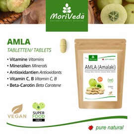 MoriVeda Amla Tablets 1000 mg, Pack of 60 I The Vitamin Bomb Made of Amlberries for Immune System, Skin, Hair & Digestion in Natural Ayurveda Top Quality I Vegan & Gluten Free I 1 x 60 Tablets