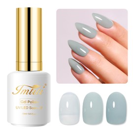 Imtiti Jelly Gel Nail Polish, 15ML Milky Green Sheer Jelly Gel Polish Soak Off LED UV Nail Gel Polish Green Translucent Gel Nail Polish Nail Starter Manicure Salon Nail Kit