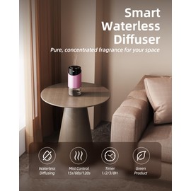Waterless Essential Oil Diffuser Aromatherapy Scent Diffusers for Home Large Room, Bedroom, Car, Office, Desk, Battery Operated Mini Portable Air Freshener, 3 Countdown Timers & 3 Mist Levels