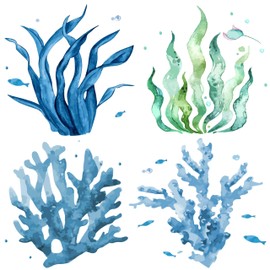 GORGECRAFT Pack of 4 Algae Window Stickers, 16 cm, Summer Window Stickers, Ocean Theme Stickers, Watercolour Sea Animals, Removable Waterproof Stickers for Summer Home Decorations, Sea Party Supplies