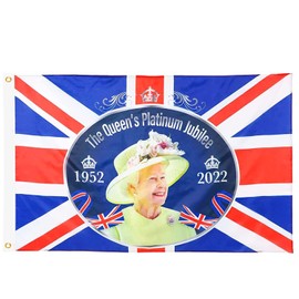 SHATCHI 5ft X 3ft (150cm X 91cm) Queens Platinum Jubilee Banner Poster Union Jack Flag Featuring Her Majesty British Party Decorations,PJ1020