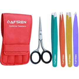 AFTREN Professional Tweezers, 5 Pieces Stainless Steel Eyebrow Scissors, Nail Scissors, Ideal for Facial Hair Removal, Nose Scissors for Daily Beauty Routines (Multi)