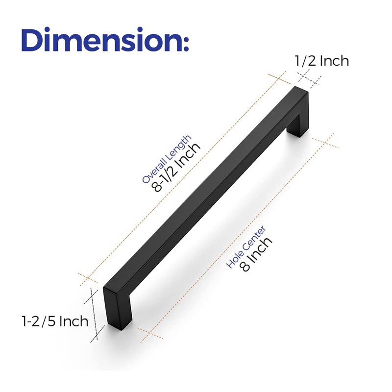 Ravinte Matte Black Cabinet Square Handles Drawer Pulls 8 Inch