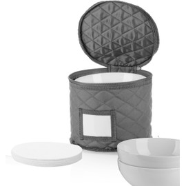 7" Small Plate Storage Case - China Storage Container - Stackable With Padded Interior to Store your Dinnerware Dishes - 12 Felt Dividers Included - Gray - Great for Saucers, Bowls, Appetizer Plates