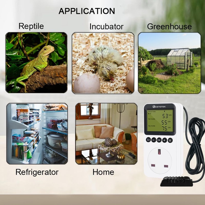 KETOTEK Digital Humidity Controller Plug Socket with Sensor Probe, Humidistat