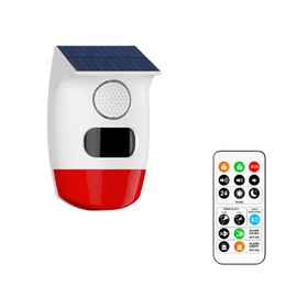 PGST Solar Strobe Alarm Light, Wireless Security Alarm with Remote Control, IP65 Waterproof Solar Powered Siren, 120dB Loud Sound for Home, Farm, Barn, Villa, Yard and Property Safety