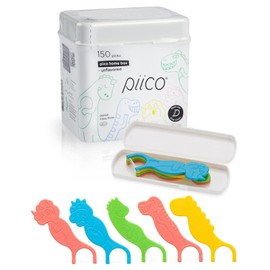 Piico Unflavored Kids Floss - No Fluoride Dual Line Dental Floss Picks - Fun Oral Care in Colorful Floss Sticks Design - Flossers Prevent Tooth Decay & Gum Disease - 300 Playground Zoo & Travel Case
