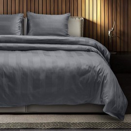 ED Luxury 400 Thread Count Duvet Cover Set | 100% Egyptian Cotton Soft & Comfortable Hotel Quality Satin Multi Stripe Bedding Set (Single, Steel Grey)
