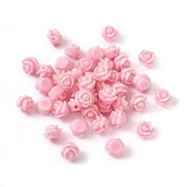 Beadthoven - 50 Abalorios de Resina de Rosa, Colgantes Florales con Espalda Plana, Mini Adornos de Flores para Hacer Álbumes de Recortes, Joyas, 9 x 7 mm, Orificio: 1 mm