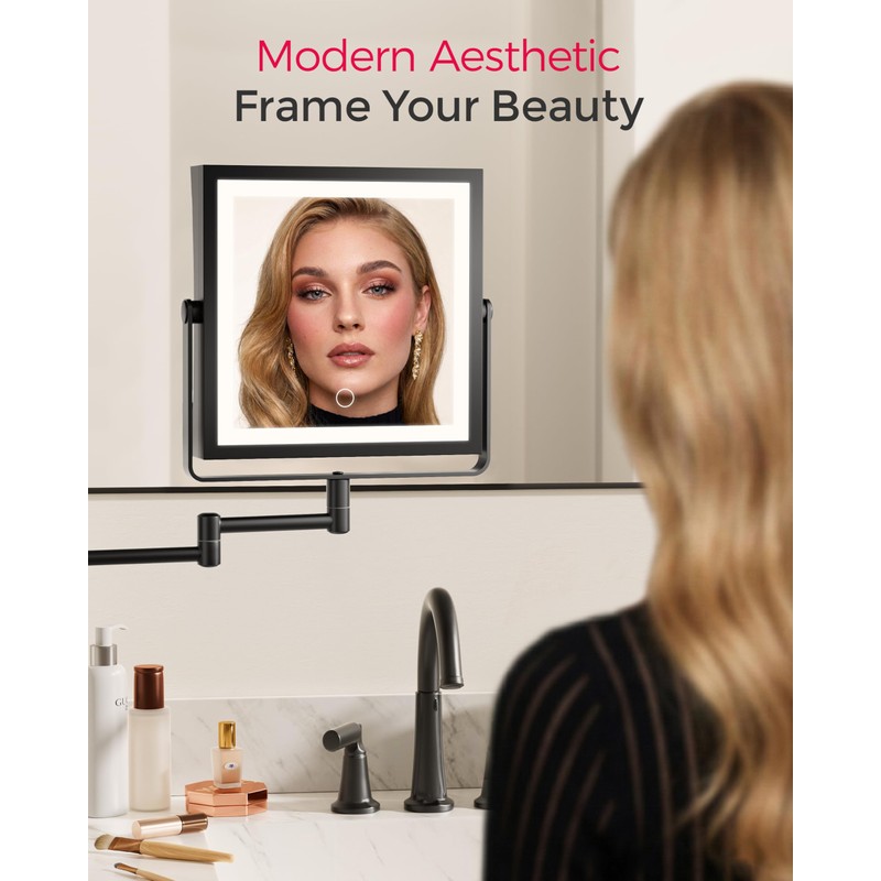 WZKALY Rechargeable Wall Mounted Makeup Mirror with Lights, 4000mAh Double