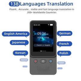 AI Language Translator Device | 138 Languages, Real-Time Voice & Photo Translation | Offline Mode & Touchscreen | Perfect for Travel & Business