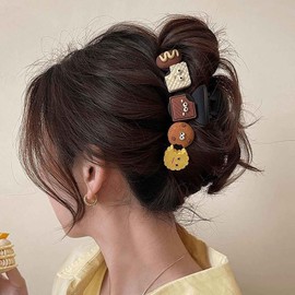 Xduargs Boho Cartoon Cookies Claw Clips Strong Hold Jaw Cuff Barrettes Funny Biscuit Hair Clips Cookies Plastic Hair Claw Clamp Decorative Hair Accessories for Women Headdress
