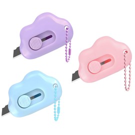Muclip Cloud Shaped Retractable Box Cutter Set - 6 Pack with Key Rings,Stainless Steel Blade,Safe & Portable Letter Opener for Envelopes,Package,Mail,DIY,Paper Cutter for Home,Office,Outdoor (3 Color)