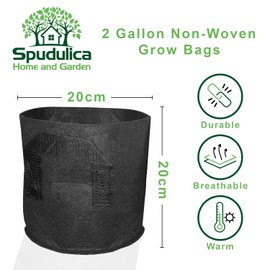 Spudulica 2 Gallon Non-Woven Grow Bags | Black Fabric Garden Planters | Durable Fabric Vegetable, Flower, Potato and Herb Planter Growing Bags | Planter with Handles | Pack of 5