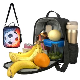 BESSVWELL Football Lunch Box Bag Kids Pack Lunch Box, 3D Football Childrens Insulated Lunch Bag with Strap, Thermal Lunch Tote Bags Lunchbox for Kids School, Outdoor, Beach, Camping, BBQ, Travel