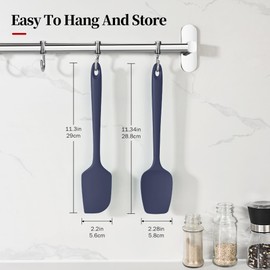 Lilybeam 600ºF Heat Resistant Spatulas, High Heat Food Safe Semless Kitchen Silicone Scraper Set for Cooking Baking Mixing Scraping Stirring Nonstick Cookware Pan Bowl (2Pcs,Midniaht Blue)