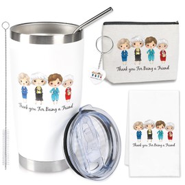 Ouvibor Thank You for Being A Friend Gift Set Golden Friend Gifts for Women Friendship Gift Mug Makeup Bag Acrylic Keychain Towel Set for Friends Girls Thank You for Being A Friend