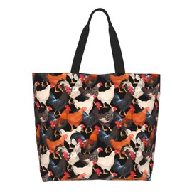 Qdoepfl - Bolsa de mano para mujer, grande, casual, para hombro, reutilizable, para viajes, compras, gimnasio, Gallo de pollos, Talla unica