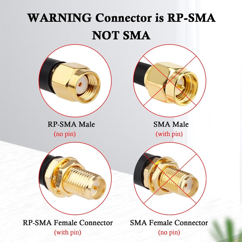 RP-SMA Male to RP-SMA Female Bulkhead Cable 3FT 2PCS, RG58