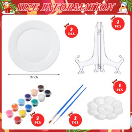 Affrolling Paint Your Own Porcelain Plates Ceramic Painting Kit Included 2 Pcs Porcelain Plates 2 Brushes 12 Paints 2 Stands Paint and 1 Pcs Color Palette, Pottery Kit for Adults(Round)