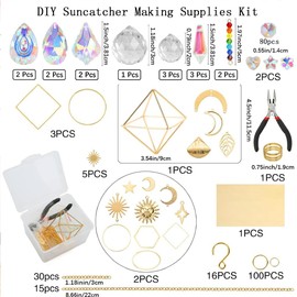 CREATCABIN 400Pcs DIY Suncatchers Making Kits Crystal Sun Catcher Kit Prism Suncatcher Supplies Craft Stained Glass Window Hanging with Rainbow Maker Pendant for Adults Indoor Outdoor Garden Decor