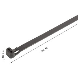 Pack of 100 Cable Ties Resealable Black 7.6 x 250 mm Restorable UV Resistant Ultra Strong Cable Ties Heat Resistant Removable Reusable Set