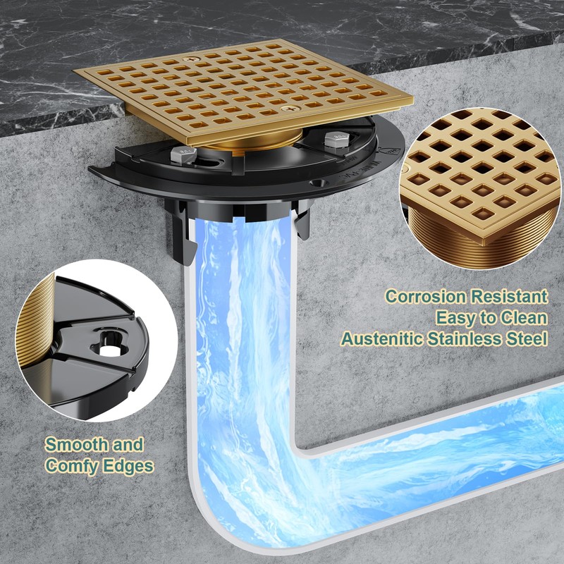 Champagne Bronze Shower Drain 4-1/4 Inch - Square Shower Floor