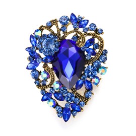 EVER FAITH Women's Brooch Drop Rhinestone Crystal Clip Vintage Style Flower Cluster Brooch Pin for Concert Brown Antique Gold Tone, Crystal, No gemstone