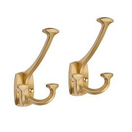 LONHECAN 2 Pack Gold Hooks Large Wall Mounted Solid Heavy-Duty Decorative Double-Sided Matte Gold Coat Hooks for Coats,Hats,Backpacks,Bags Closet,Entryway,Laundry Room,Office
