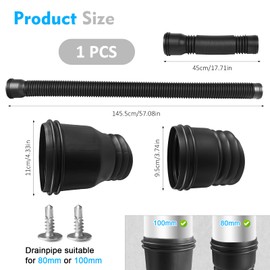 Bocguy Rain Gutter Downpipe, 1 Piece Gutter Flexible Downpipe Extension, Downpipe Extension from 47 to 150 cm, Rain Gutter Downpipe Extension Set for Downpipe 80/100 mm (Black, 1 Piece)