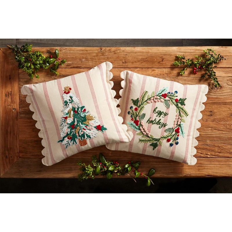 Mud Pie Tree Striped Embroidery Pillow, 18" x 18", Multi