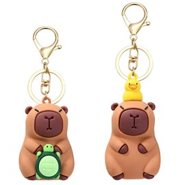 LunarCharm 2 Pieces Capybara Keychains, Capybara Animal Figure, Funny Keychain for Backpack, Cute Capybara Keychain, Bag Charm, multicoloured
