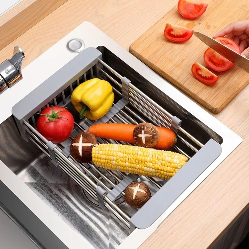 Extend Kitchen Sink Drain Basket,Stainless Steel Retractable Sink Rack,Over Sink