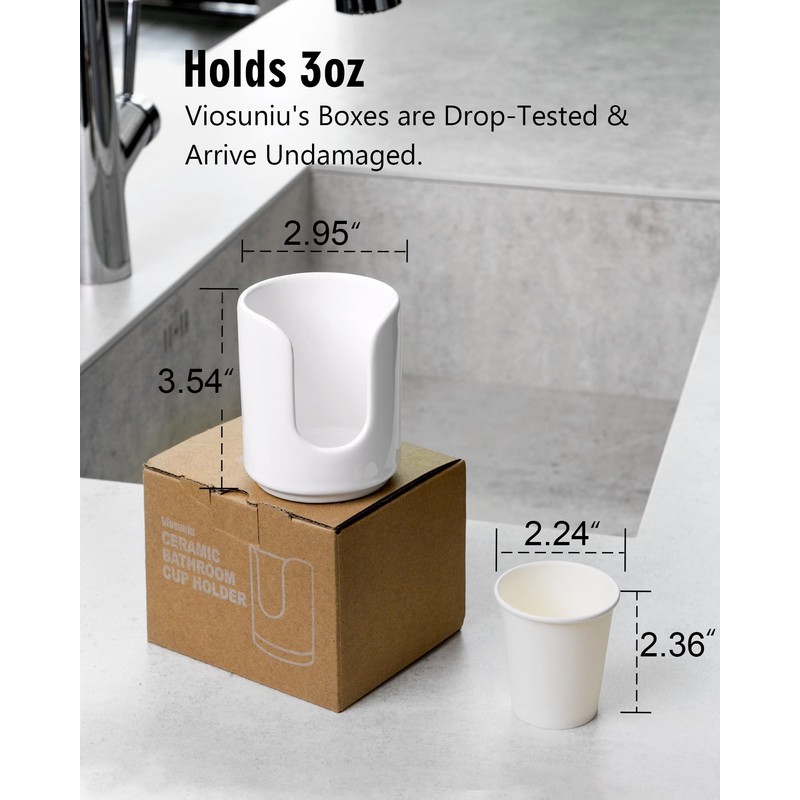 Viosuniu 3 oz Original Ceramic Bathroom Cup Dispenser with 5